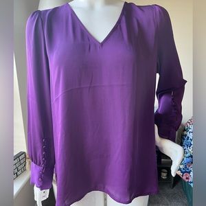 Express long sleeved v-neck purple blouse size L